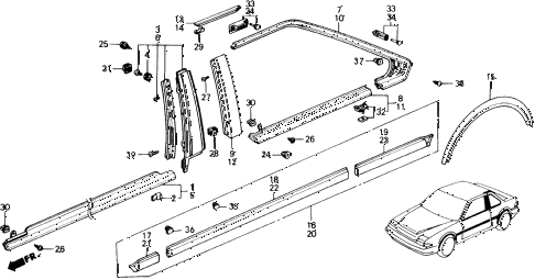 1988 accord LXI 2 DOOR 5MT SIDE PROTECTOR diagram 1988 accord LXI 2 DOOR 5MT SIDE PROTECTOR diagram