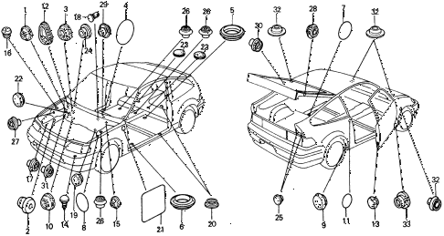 1988 crx HF 2 DOOR 5MT GROMMET diagram 1988 crx HF 2 DOOR 5MT GROMMET diagram