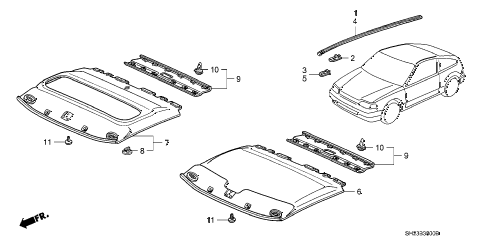 1990 crx HF 2 DOOR 5MT HEADLINER TRIM diagram 1990 crx HF 2 DOOR 5MT HEADLINER TRIM diagram