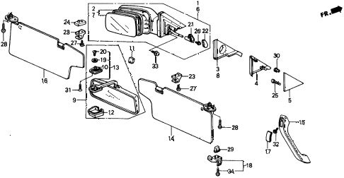 1988 crx DX 2 DOOR 4AT INTERIOR ACCESSORIES - DOOR MIRROR diagram 1988 crx DX 2 DOOR 4AT INTERIOR ACCESSORIES - DOOR MIRROR diagram