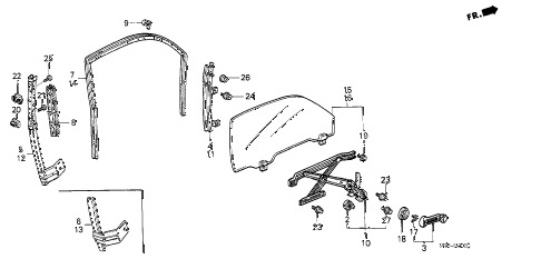 1990 crx HF 2 DOOR 5MT DOOR WINDOW diagram 1990 crx HF 2 DOOR 5MT DOOR WINDOW diagram
