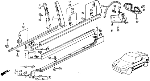 1989 crx DX 2 DOOR 5MT SIDE PROTECTOR diagram 1989 crx DX 2 DOOR 5MT SIDE PROTECTOR diagram