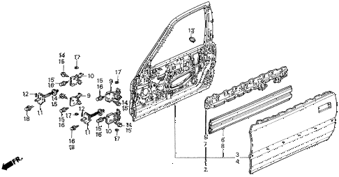 1991 civic STD 3 DOOR 4MT DOOR PANEL diagram 1991 civic STD 3 DOOR 4MT DOOR PANEL diagram