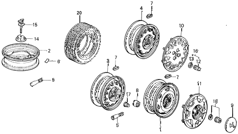1988 civic DX 4 DOOR 5MT WHEELS diagram 1988 civic DX 4 DOOR 5MT WHEELS diagram