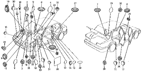 1990 civic DX 4 DOOR 4AT GROMMET - PLUG diagram 1990 civic DX 4 DOOR 4AT GROMMET - PLUG diagram