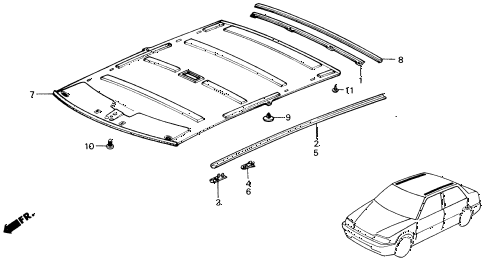 1990 civic LX 4 DOOR 4AT HEADLINER TRIM diagram 1990 civic LX 4 DOOR 4AT HEADLINER TRIM diagram