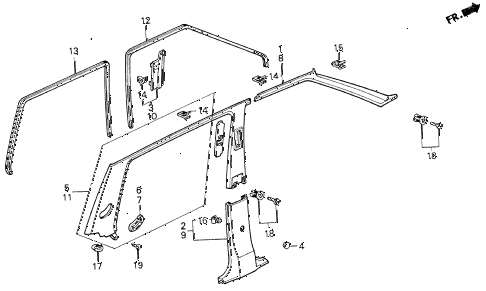 1989 civic DX 4 DOOR 5MT DOOR TRIM diagram 1989 civic DX 4 DOOR 5MT DOOR TRIM diagram