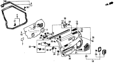 1988 civic DX 4 DOOR 5MT FRONT DOOR LINING diagram 1988 civic DX 4 DOOR 5MT FRONT DOOR LINING diagram