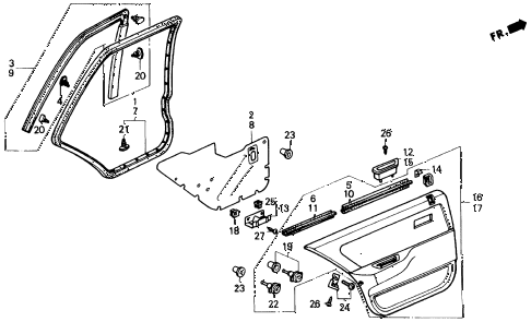 1991 civic EX 4 DOOR 5MT REAR DOOR LINING diagram 1991 civic EX 4 DOOR 5MT REAR DOOR LINING diagram