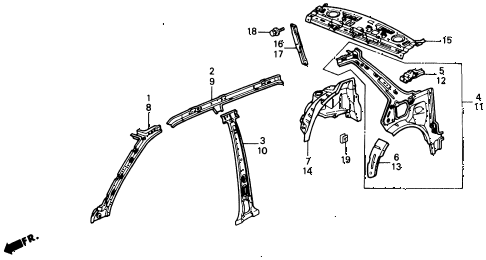 1991 civic DX 4 DOOR 5MT INNER PANEL diagram 1991 civic DX 4 DOOR 5MT INNER PANEL diagram
