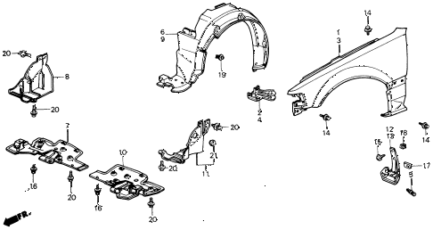 1988 civic DX 4 DOOR 5MT FRONT FENDER diagram 1988 civic DX 4 DOOR 5MT FRONT FENDER diagram