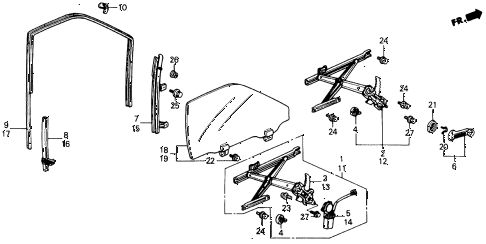 1988 civic DX 4 DOOR 4AT FRONT DOOR WINDOW diagram 1988 civic DX 4 DOOR 4AT FRONT DOOR WINDOW diagram