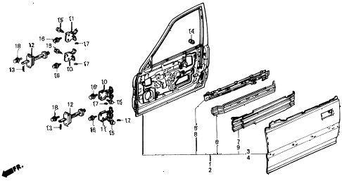 1991 civic DX 4 DOOR 5MT FRONT DOOR PANELS diagram 1991 civic DX 4 DOOR 5MT FRONT DOOR PANELS diagram