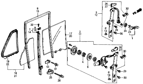 1988 civic DX 4 DOOR 4AT REAR DOOR WINDOWS diagram 1988 civic DX 4 DOOR 4AT REAR DOOR WINDOWS diagram