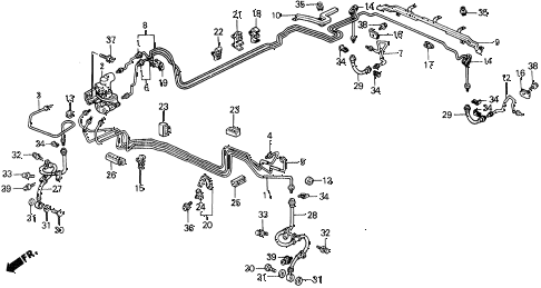 1990 civic 4WD(1600) 5 DOOR 4AT BRAKE LINES diagram 1990 civic 4WD(1600) 5 DOOR 4AT BRAKE LINES diagram
