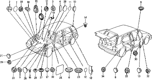 1989 civic 4WD(1600) 5 DOOR 5MT GROMMET - PLUG diagram 1989 civic 4WD(1600) 5 DOOR 5MT GROMMET - PLUG diagram