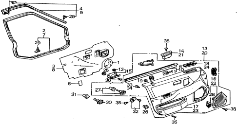 1989 civic 4WD(1600) 5 DOOR 4AT FRONT DOOR LINING diagram 1989 civic 4WD(1600) 5 DOOR 4AT FRONT DOOR LINING diagram