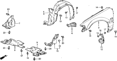1989 civic 4WD(1600) 5 DOOR 4AT FRONT FENDER diagram 1989 civic 4WD(1600) 5 DOOR 4AT FRONT FENDER diagram