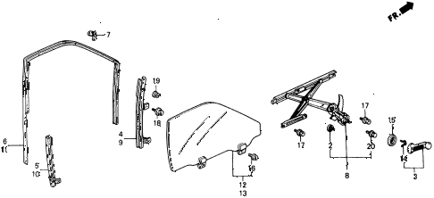 1990 civic 4WD(1600) 5 DOOR 5MT FRONT DOOR WINDOW diagram 1990 civic 4WD(1600) 5 DOOR 5MT FRONT DOOR WINDOW diagram