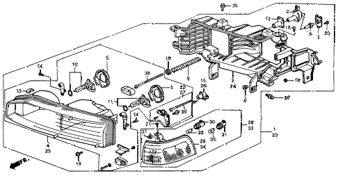 1990 accord DX 4 DOOR 4AT HEADLIGHT (1) diagram 1990 accord DX 4 DOOR 4AT HEADLIGHT (1) diagram