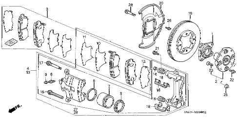1991 accord EX 4 DOOR 5MT FRONT BRAKE (AKEBONO) diagram 1991 accord EX 4 DOOR 5MT FRONT BRAKE (AKEBONO) diagram