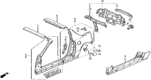 1997 del SI 2 DOOR 5MT BODY STRUCTURE COMPONENTS (3) diagram 1997 del SI 2 DOOR 5MT BODY STRUCTURE COMPONENTS (3) diagram