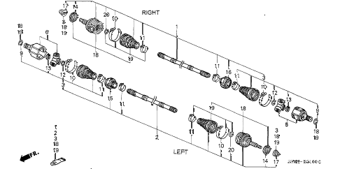 1995 civic EX(ABS) 2 DOOR 4AT DRIVESHAFT diagram 1995 civic EX(ABS) 2 DOOR 4AT DRIVESHAFT diagram