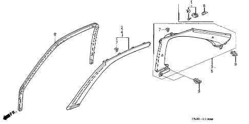 1995 civic EX(ABS) 2 DOOR 5MT PILLAR GARNISH diagram 1995 civic EX(ABS) 2 DOOR 5MT PILLAR GARNISH diagram