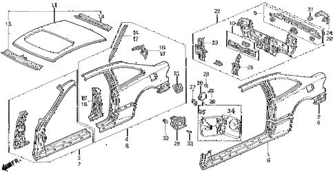 1993 civic EX 2 DOOR 5MT BODY STRUCTURE (3) diagram 1993 civic EX 2 DOOR 5MT BODY STRUCTURE (3) diagram