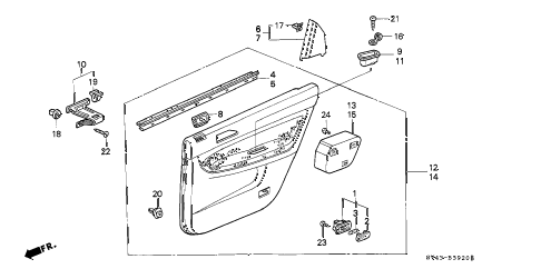 1994 accord EX(LEATHER) 4 DOOR 5MT REAR DOOR LINING diagram 1994 accord EX(LEATHER) 4 DOOR 5MT REAR DOOR LINING diagram
