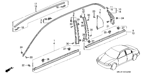 1994 accord LX 4 DOOR 4AT MOLDING diagram 1994 accord LX 4 DOOR 4AT MOLDING diagram