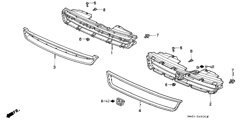 1994 accord EX(LEATHER) 4 DOOR 5MT FRONT GRILLE diagram 1994 accord EX(LEATHER) 4 DOOR 5MT FRONT GRILLE diagram