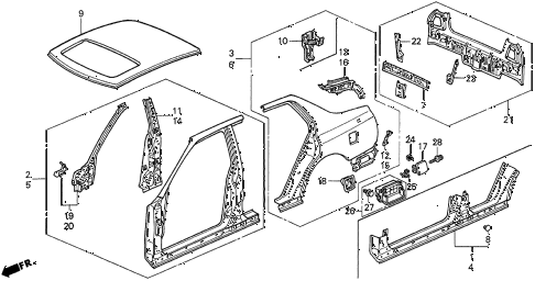 1994 accord EX(LEATHER) 4 DOOR 4AT OUTER PANEL diagram 1994 accord EX(LEATHER) 4 DOOR 4AT OUTER PANEL diagram