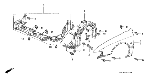 1994 accord LX(ABS) 4 DOOR 5MT FRONT FENDER diagram 1994 accord LX(ABS) 4 DOOR 5MT FRONT FENDER diagram
