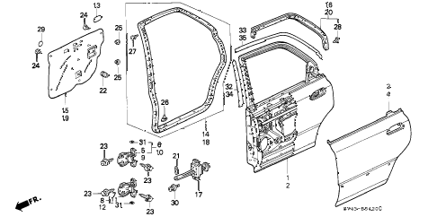 1994 accord LX(ABS) 4 DOOR 5MT REAR DOOR PANELS diagram 1994 accord LX(ABS) 4 DOOR 5MT REAR DOOR PANELS diagram