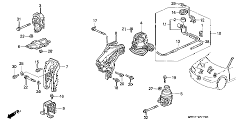 1994 accord LX(ABS) 5 DOOR 4AT ENGINE MOUNT (3) diagram 1994 accord LX(ABS) 5 DOOR 4AT ENGINE MOUNT (3) diagram