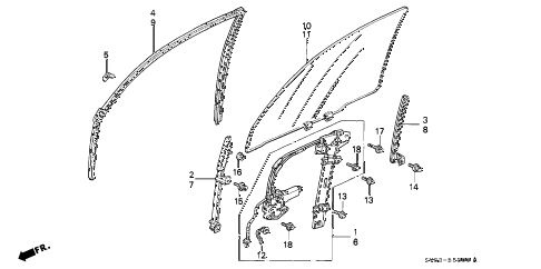 1995 accord EX 5 DOOR 4AT FRONT DOOR GLASS diagram 1995 accord EX 5 DOOR 4AT FRONT DOOR GLASS diagram