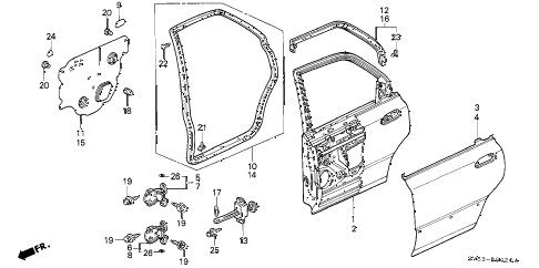 1994 accord LX 5 DOOR 5MT REAR DOOR PANELS diagram 1994 accord LX 5 DOOR 5MT REAR DOOR PANELS diagram