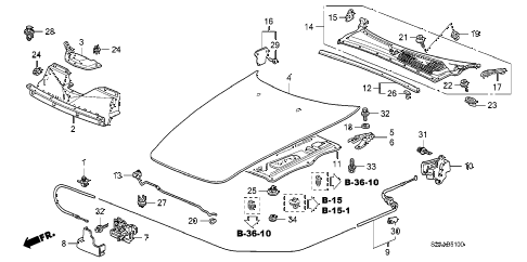 2009 s2000 BASE 2 DOOR 6MT ENGINE HOOD diagram 2009 s2000 BASE 2 DOOR 6MT ENGINE HOOD diagram