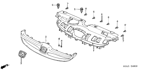 2004 civic DX(SIDE SRS) 4 DOOR 4AT FRONT GRILLE diagram 2004 civic DX(SIDE SRS) 4 DOOR 4AT FRONT GRILLE diagram