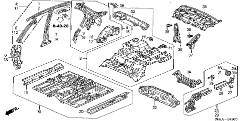 2004 civic EX(SIDE SRS) 4 DOOR 5MT INNER PANEL - FLOOR PANELS (1) diagram 2004 civic EX(SIDE SRS) 4 DOOR 5MT INNER PANEL - FLOOR PANELS (1) diagram