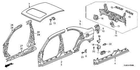 2005 civic EX(SIDE SRS) 4 DOOR 4AT OUTER PANEL - REAR PANEL (PLASMA STYLE PANEL) diagram 2005 civic EX(SIDE SRS) 4 DOOR 4AT OUTER PANEL - REAR PANEL (PLASMA STYLE PANEL) diagram