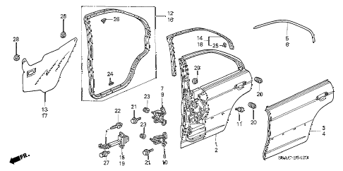 2005 civic GX(ABS/SIDE SRS) 4 DOOR CVT REAR DOOR PANELS diagram 2005 civic GX(ABS/SIDE SRS) 4 DOOR CVT REAR DOOR PANELS diagram