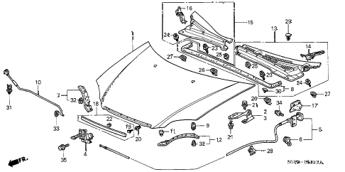 2004 civic MX(HYBRID) 4 DOOR 5MT HOOD diagram 2004 civic MX(HYBRID) 4 DOOR 5MT HOOD diagram