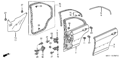 2004 civic MX(HYBRID) 4 DOOR CVT REAR DOOR PANELS diagram 2004 civic MX(HYBRID) 4 DOOR CVT REAR DOOR PANELS diagram