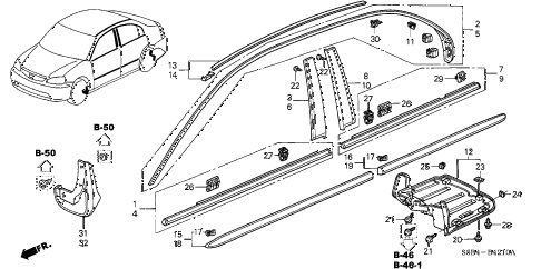 2003 civic MX(HYBRID) 4 DOOR CVT MOLDING - PROTECTOR diagram 2003 civic MX(HYBRID) 4 DOOR CVT MOLDING - PROTECTOR diagram