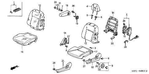 2003 civic HX 2 DOOR 5MT FRONT SEAT (L.) diagram 2003 civic HX 2 DOOR 5MT FRONT SEAT (L.) diagram