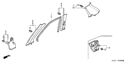 2003 civic SI 3 DOOR 5MT PILLAR GARNISH diagram 2003 civic SI 3 DOOR 5MT PILLAR GARNISH diagram