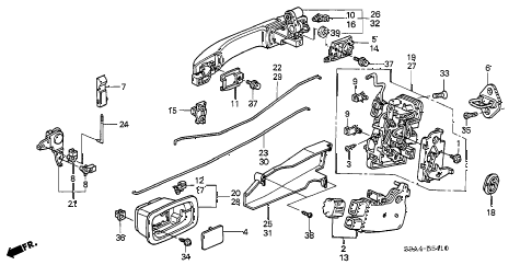 2004 cr-v LX(4WD) 5 DOOR 5MT REAR DOOR LOCKS - OUTER HANDLE (1) diagram 2004 cr-v LX(4WD) 5 DOOR 5MT REAR DOOR LOCKS - OUTER HANDLE (1) diagram