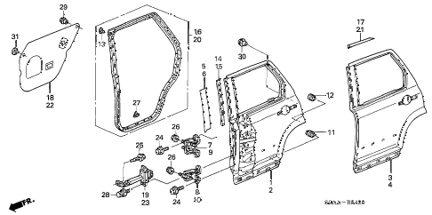 2006 cr-v EX(2WD) 5 DOOR 5AT REAR DOOR PANELS diagram 2006 cr-v EX(2WD) 5 DOOR 5AT REAR DOOR PANELS diagram